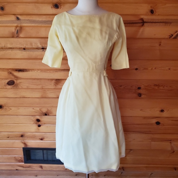 Vintage Dresses & Skirts - 1960s Lorrie Deb Pale Yellow Chiffon Party Dress